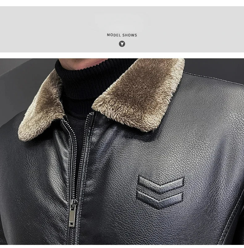 Brand Leather Jacket Men's Winter Motorcycle Clothes Leanther Jacket .