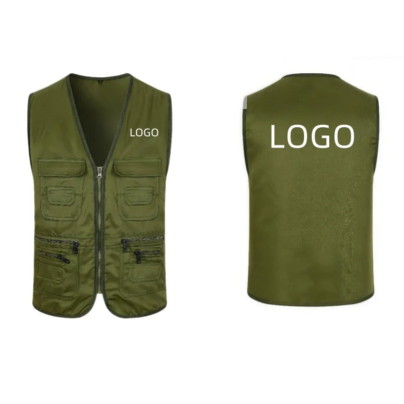 Work Clothes Vest Multi-pocket Solid Color Casual Sleeveless.