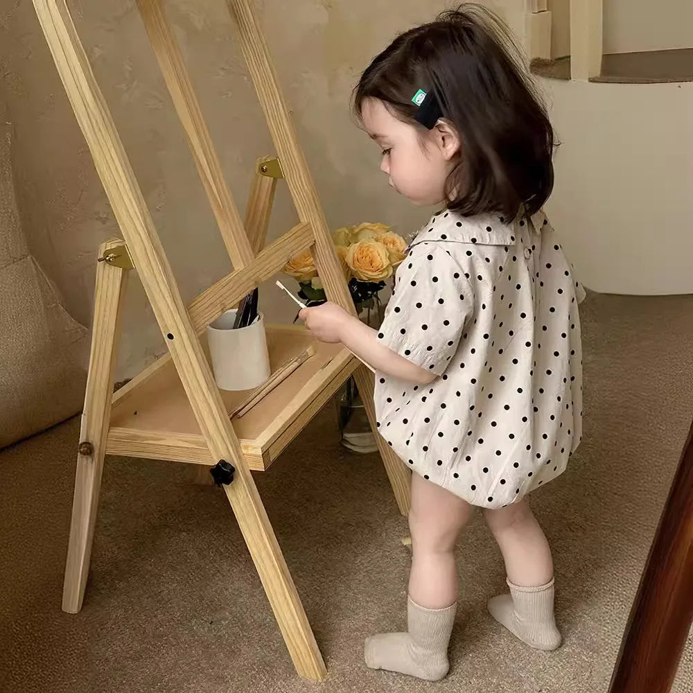 2025 Summer New Baby Girl Plaid Bodysuit Newborn Toddler Girl Dot Print Short Sleeve Jumpsuit Cute Infant Princess Clothes