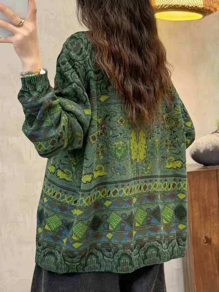 Amax luluE Fashion Pullover Woman Winter Printed Loose.