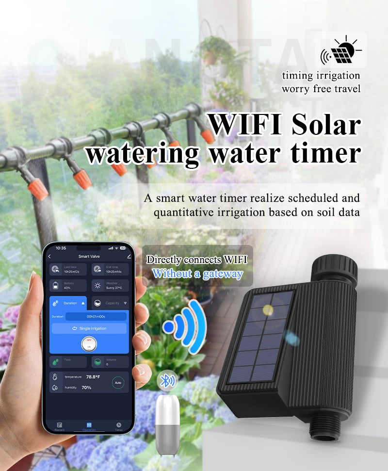 Tuya Smart Wifi Watering Timer Solar Energy Sprinkler Drip Irrigation System.