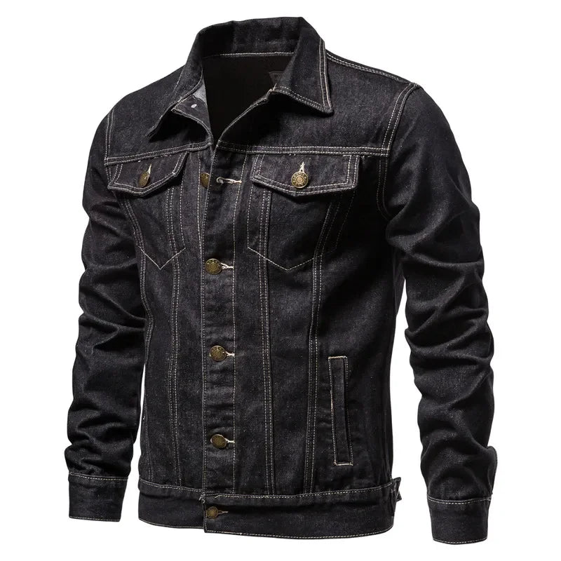 Autumn Men Solid Denim Jackets Fashion Motorcycle Vintage Jeans Jackets.