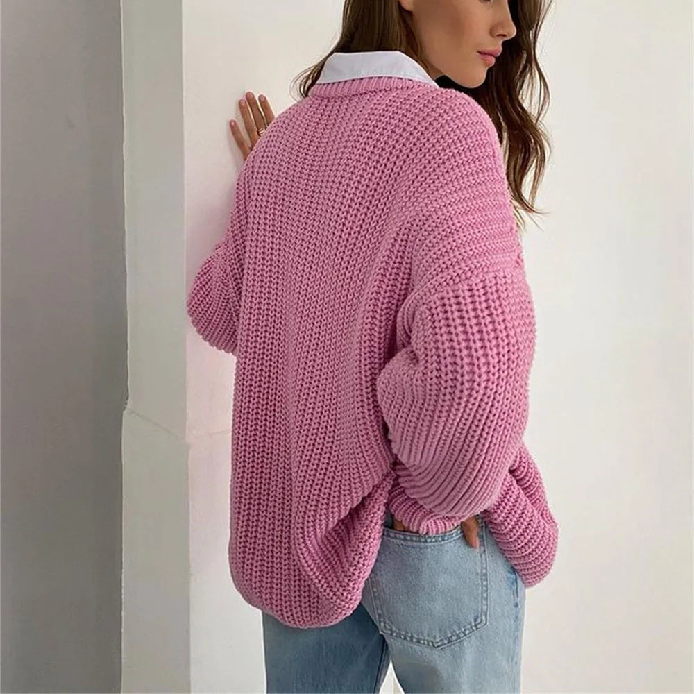Casual O-neck Long Sleeve Sweater Blouse Office Lady .