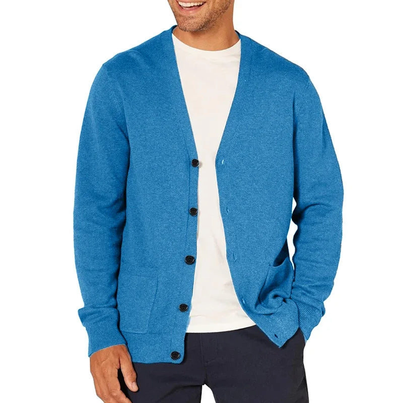 New Spring Men's Long Sleeved Cardigan Wool Sweater.