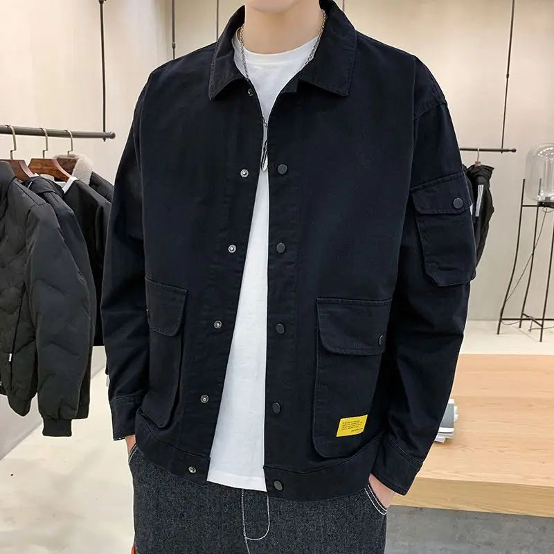 Men's Casual Jacket Spring Autumn Button Lapel Work Coat .