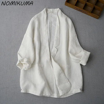 Nomikuma Causal Women Cotton Linen Blazer .