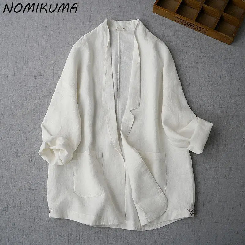 Nomikuma Causal Women Cotton Linen Blazer .