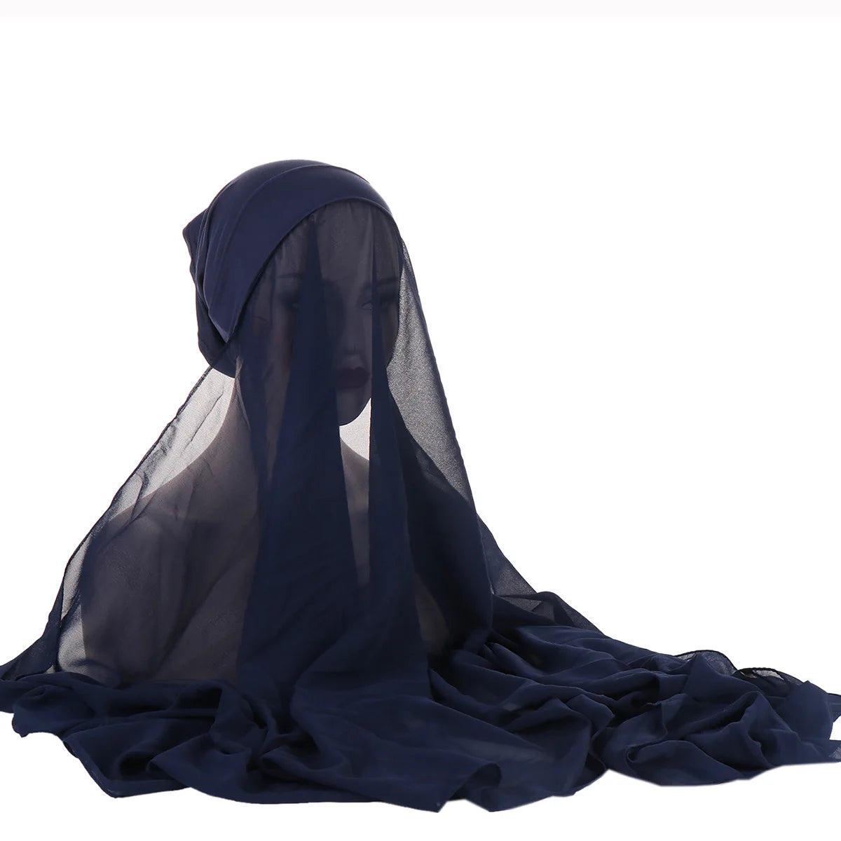 New Instant Chiffon Hijab Scarf With Undercap Solid Color .