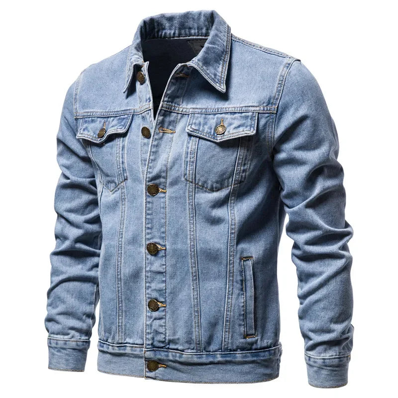Autumn Men Solid Denim Jackets Fashion Motorcycle Vintage Jeans Jackets.