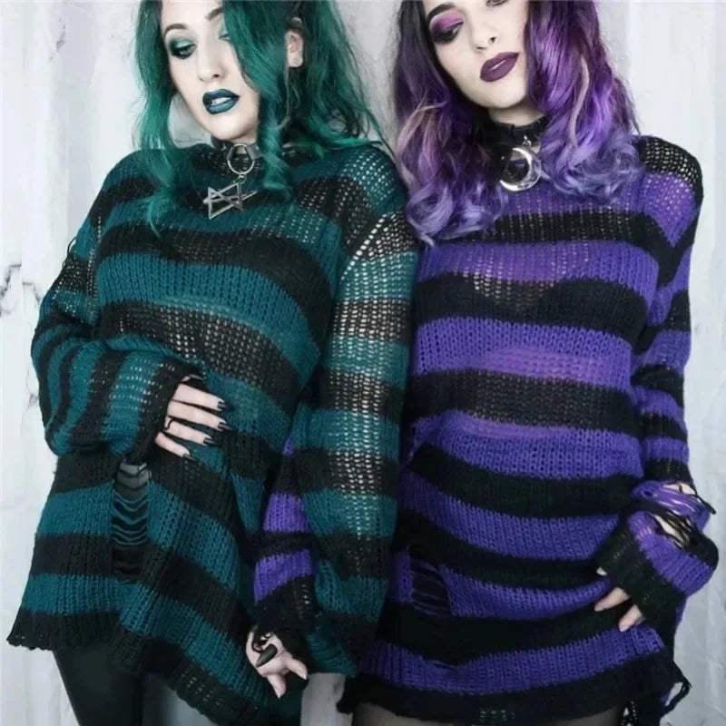 ZMZBCH Sexy Hollow Out Striped Long Sweaters .