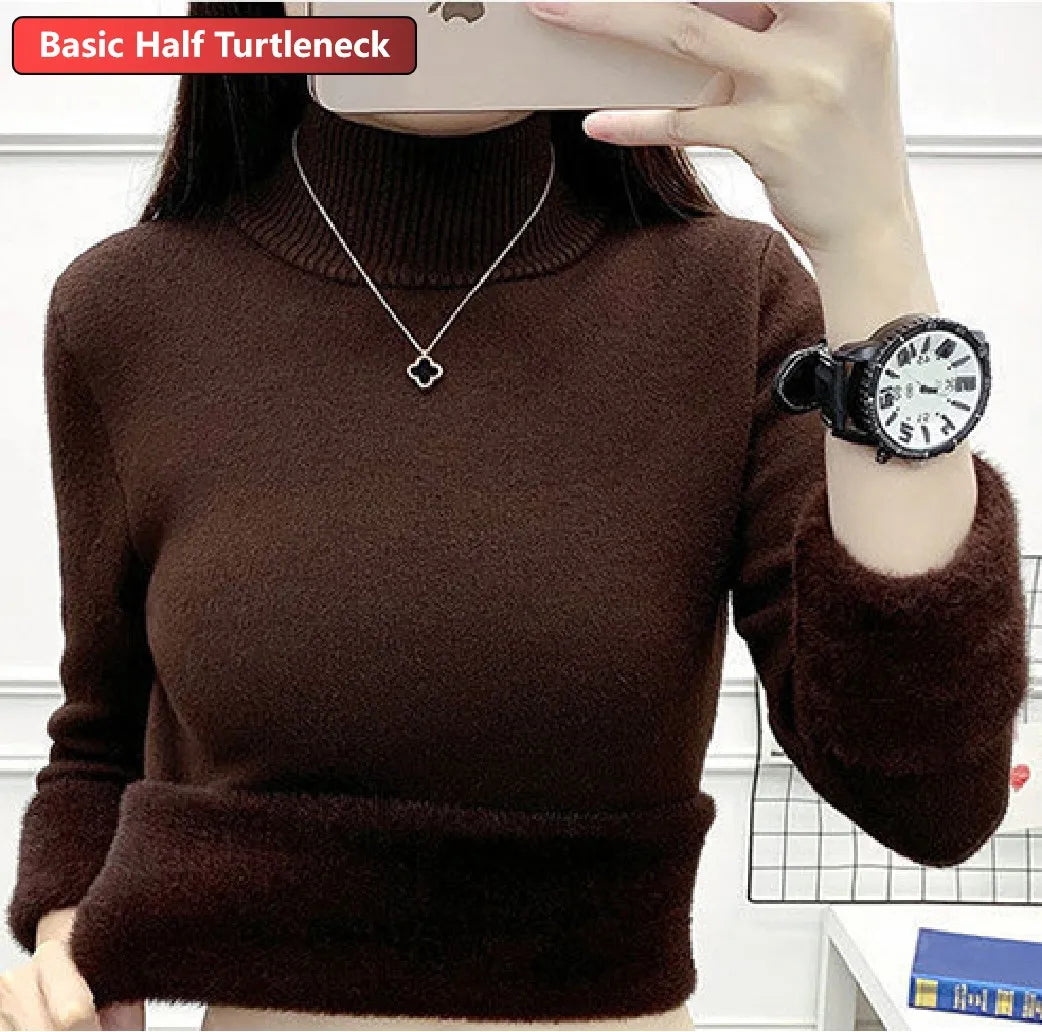 Turtleneck Winter Sweater Women Elegant Thicken Velvet.