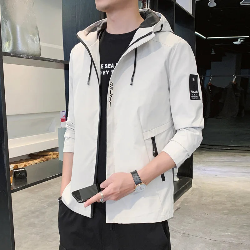 Fashion Solid Color Hooded Large Size Jacket Men's Casual.