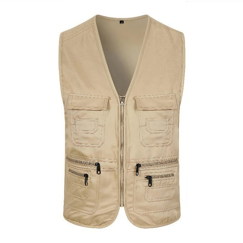 Work Clothes Vest Multi-pocket Solid Color Casual Sleeveless.
