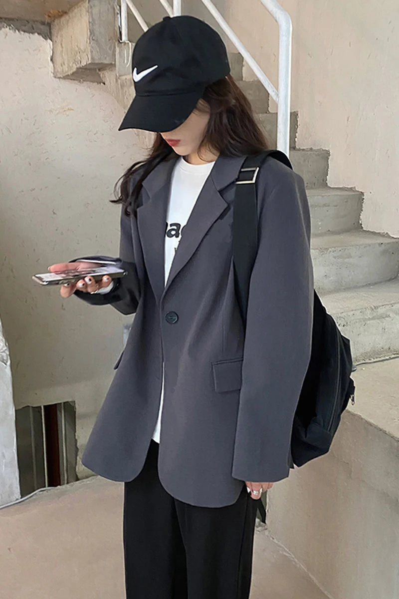 Jmprs Harajuku Grey Blazer Coat Women Korean .