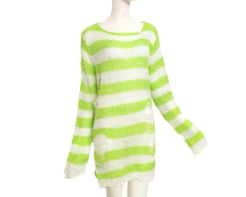 ZMZBCH Sexy Hollow Out Striped Long Sweaters .