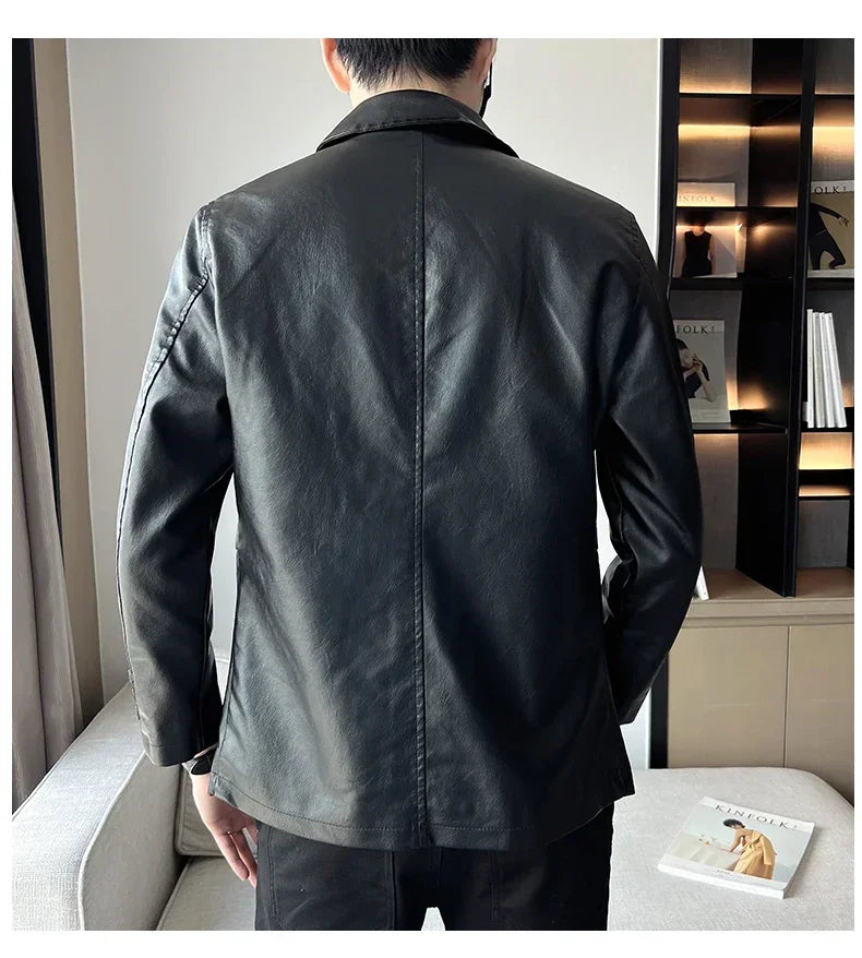 brand slim leather jacket coat Men Business Casual Autumn winter.
