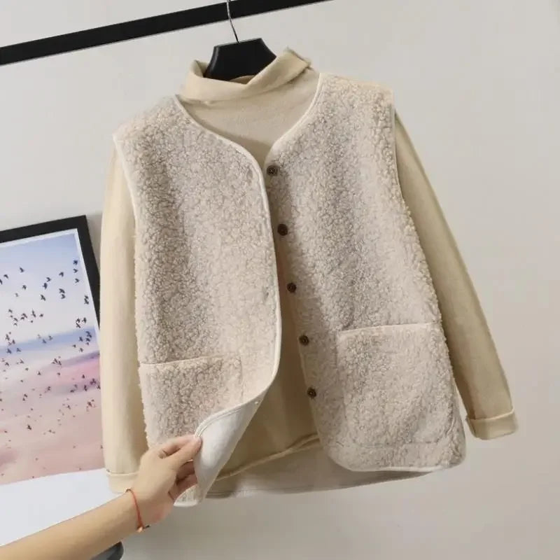 Vests New Spring Autumn Women Button Waistcoat Lamb Hairs .