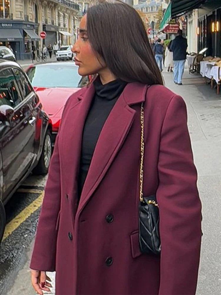 Faux Fur Long Jackets Women Casual Loose Lapel Double Breasted.