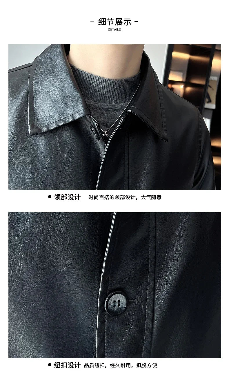 brand slim leather jacket coat Men Business Casual Autumn winter.