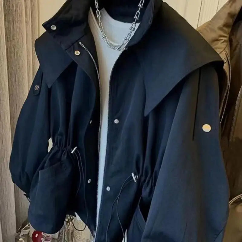 Autumn Trench Coat Women Vintage Hooded Jackets.