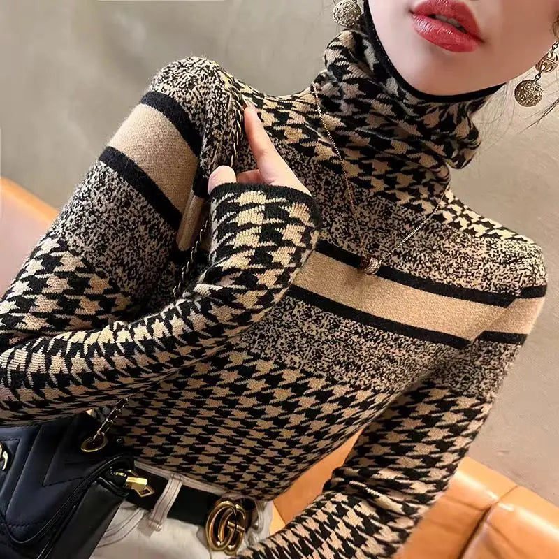 Winter Vintage Fashion Slim Turtleneck Turtleneck Women Clothing.