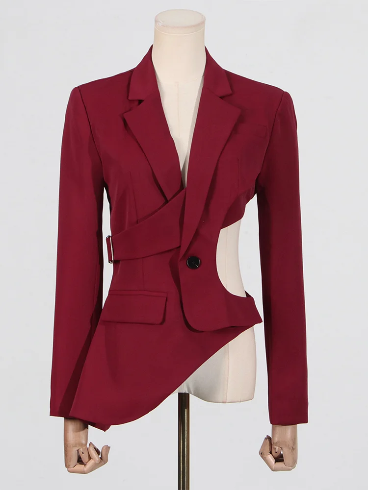 VGH Solid Hollow Out Casual Irregular Blazers For Women .