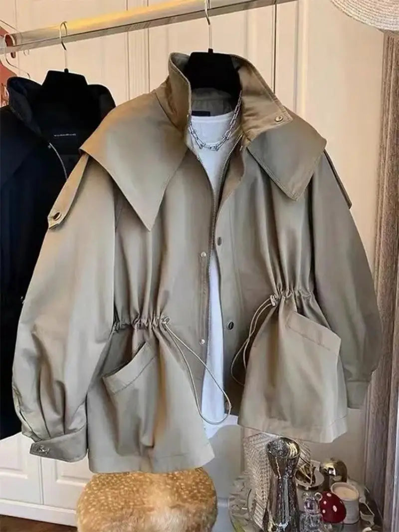 Autumn Trench Coat Women Vintage Hooded Jackets.