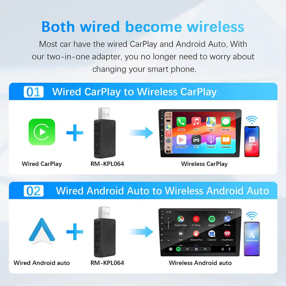 2in1 Wired to Wireless CarPlay Android Auto Adapter.