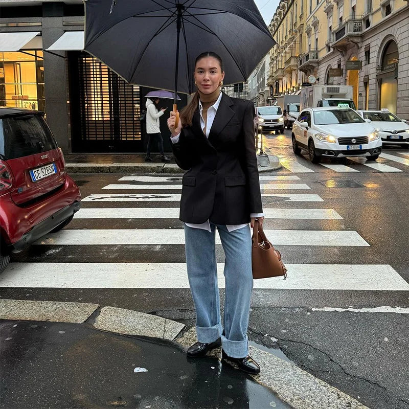 Elegant Lapel Blazer Skirt Set Women Casual Slim.