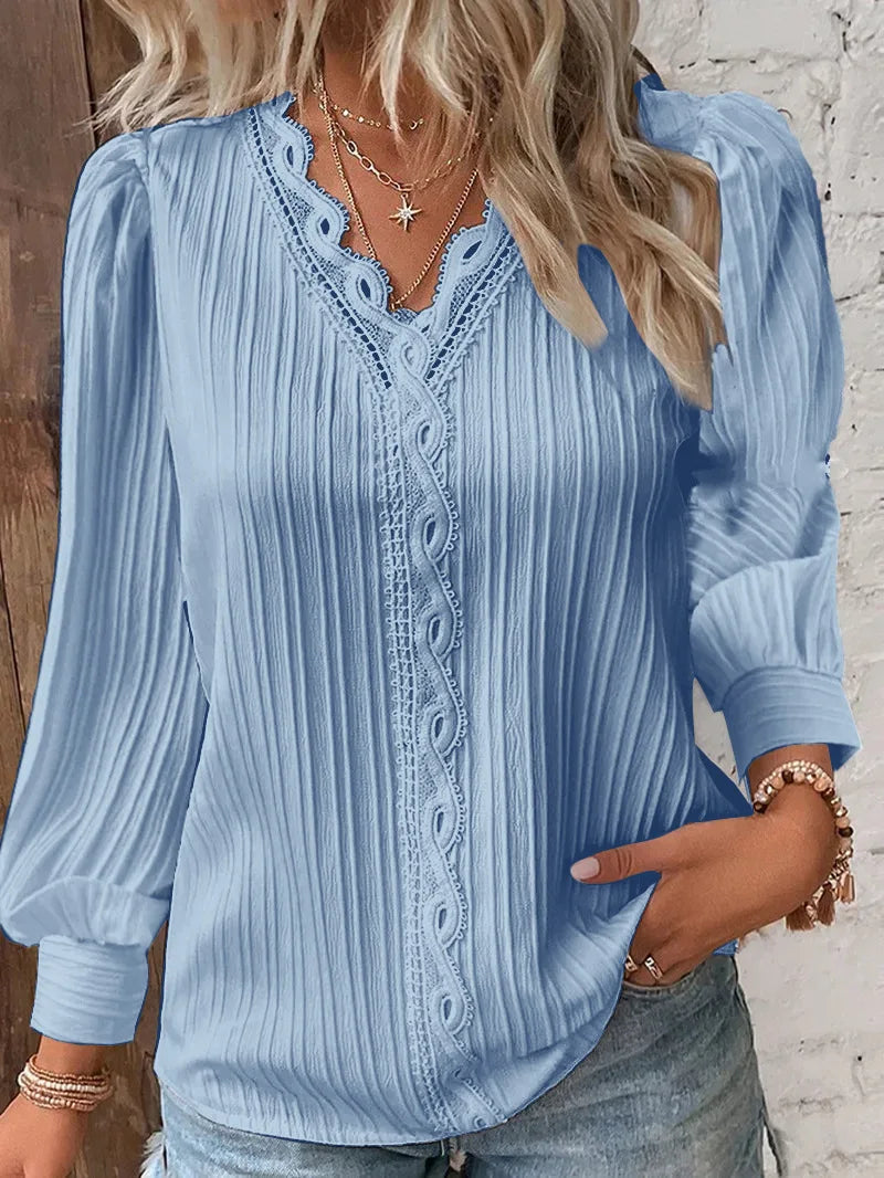 Women Red Striped Women's Blouses Fashion Solid V-neck Casual Long Sleeve Tops Elegant Office Shirts Female Slim Blusas