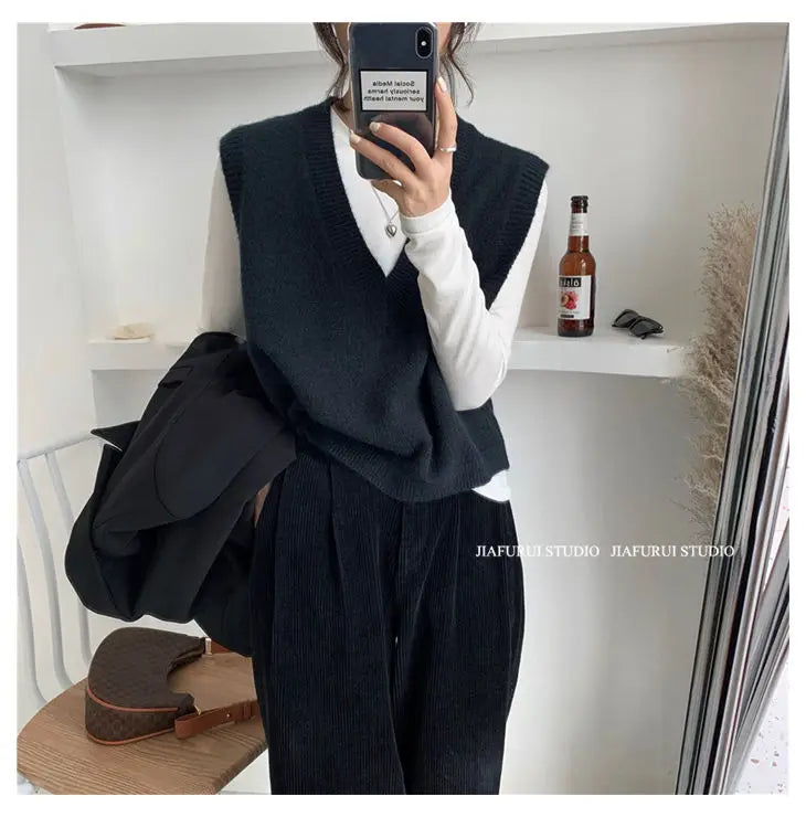 Sleeveless Knitted Sweater Vests Women Casual Solid Loose Outerwear .