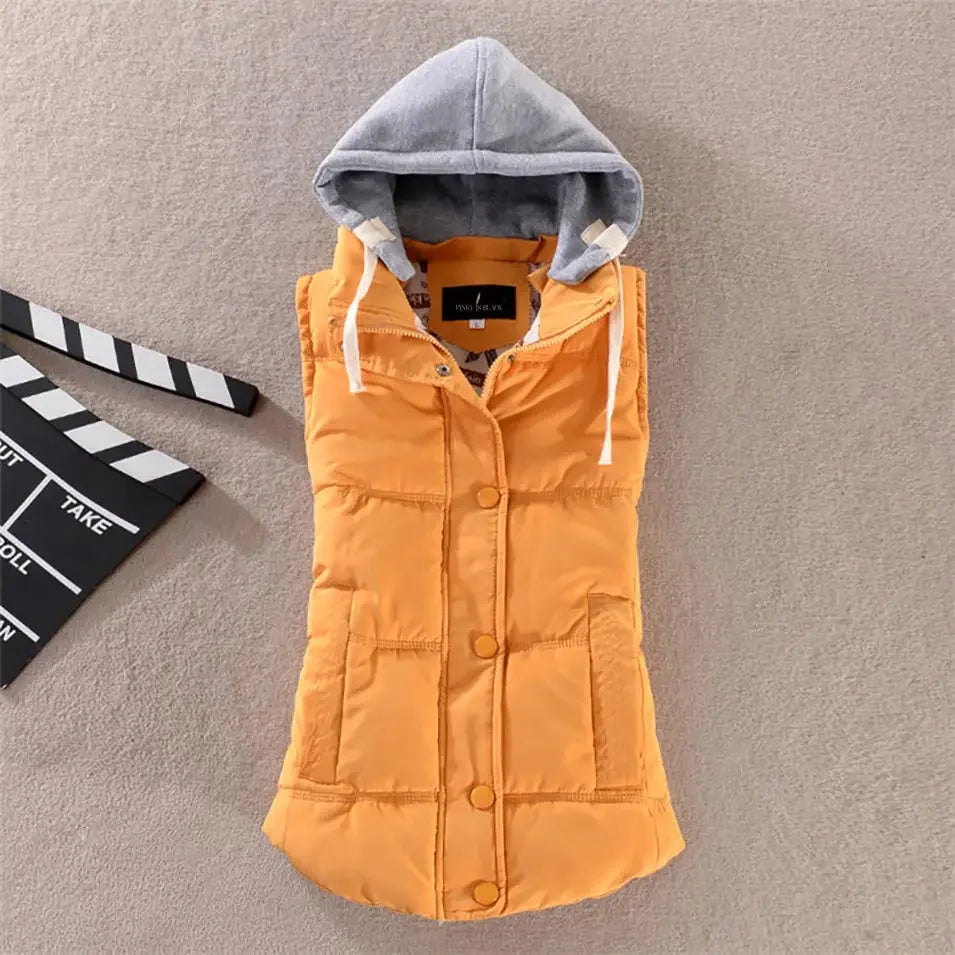 Winter Fashion Cotton Vest Women Hooded Collar Casual Coat .