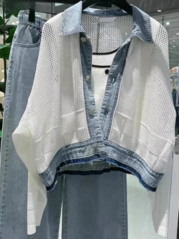 Women Clothing Streetwear Fashion Coats Patchwork Denim .
