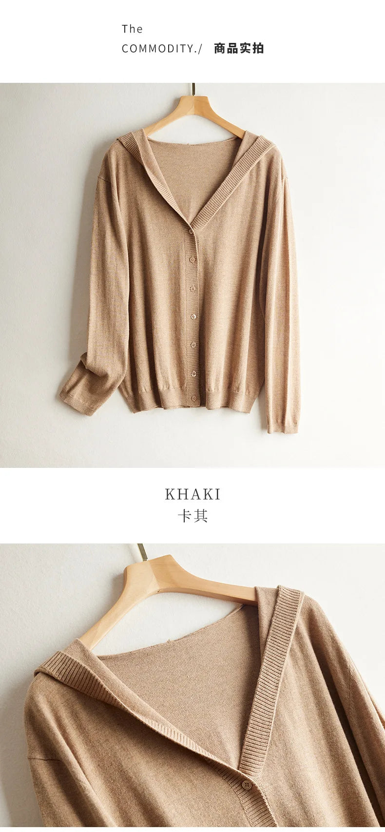 Birdtree 63.9% Silk Cashmere Blended Cardigan Hooded Loose Long Sleeve Knitted Coat Solid Casual Women's Top Autumn New T38533QM