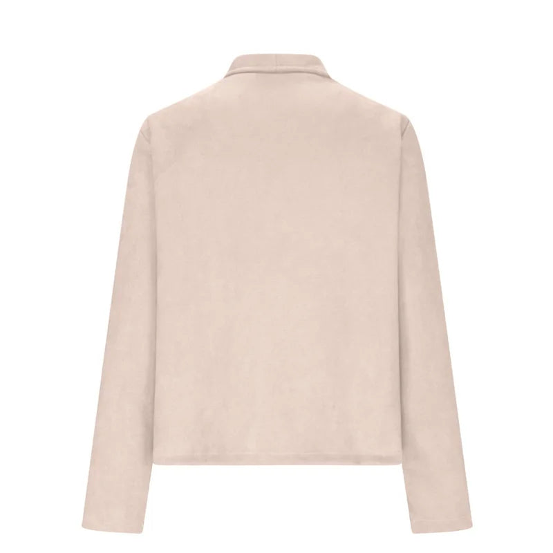 Women's Suit Jacket Solid Suede Lapel Zipper Pocket .
