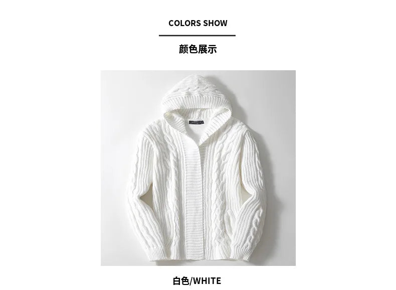 Men Cardigan Sweaters Hooded Coat Full Sleeve Solid Coats Casual .