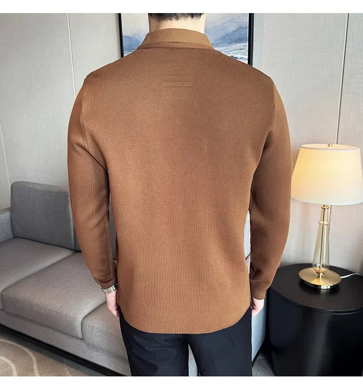 Autumn New Fake 2 Pieces Knitted Cardigan Traceless Shirt.