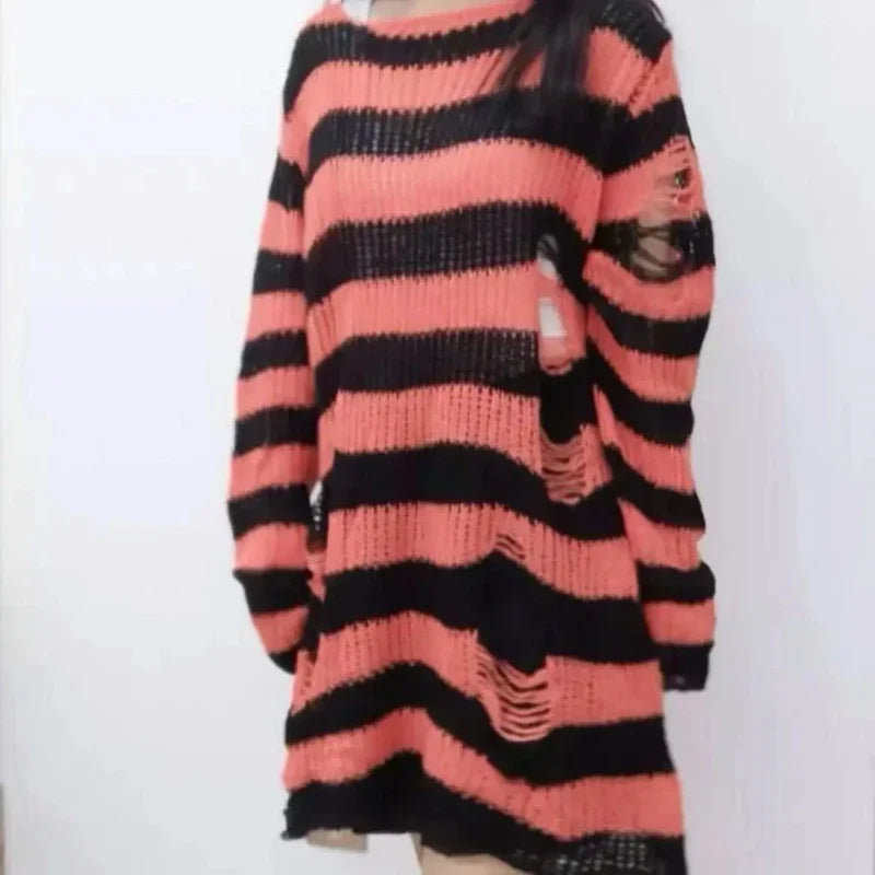 ZMZBCH Sexy Hollow Out Striped Long Sweaters .