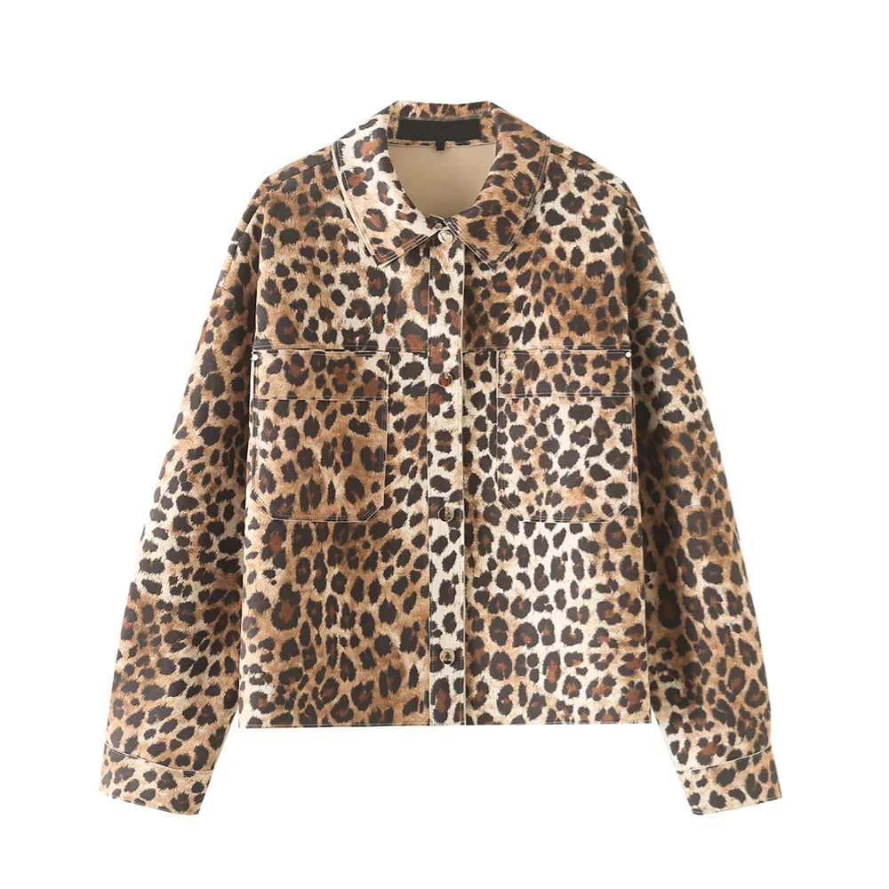 women's clothing fashion temperament leopard print  jacket.