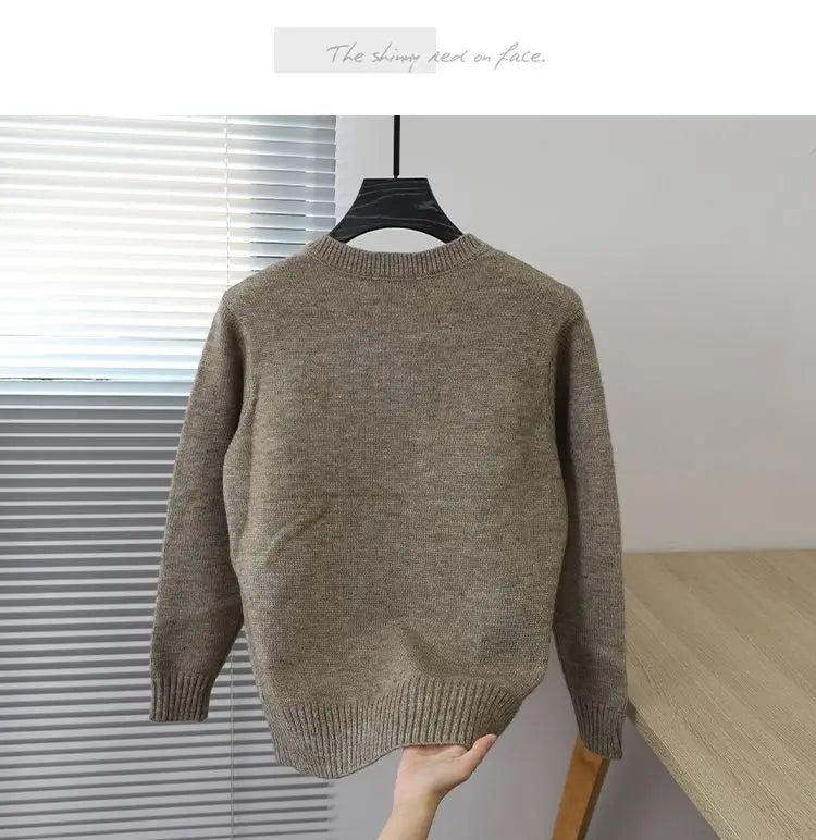 2023 Autumn and Winter Korean Edition Simple Solid Color Pullover Round Neck Soft and Versatile Popular Underlay Knitted Sweater