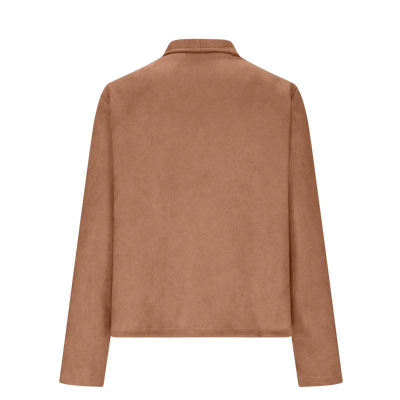 Women's Suit Jacket Solid Suede Lapel Zipper Pocket .