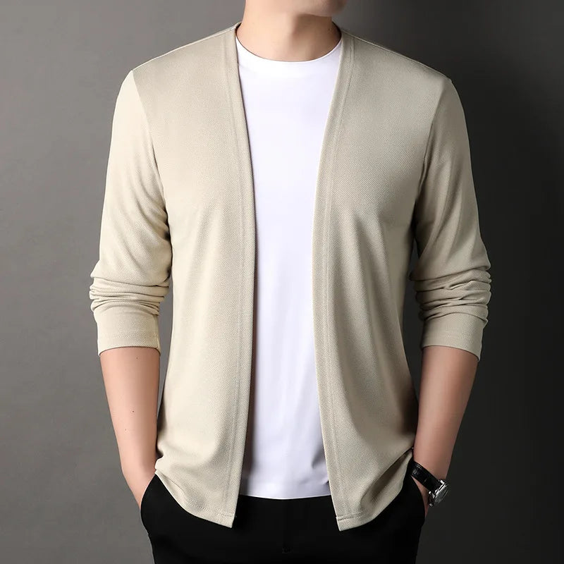 Spring Autumn Knit Cardigan Men Fashion Solid Color Stand.
