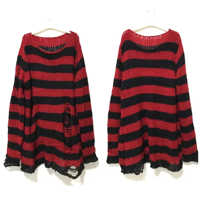 ZMZBCH Sexy Hollow Out Striped Long Sweaters .