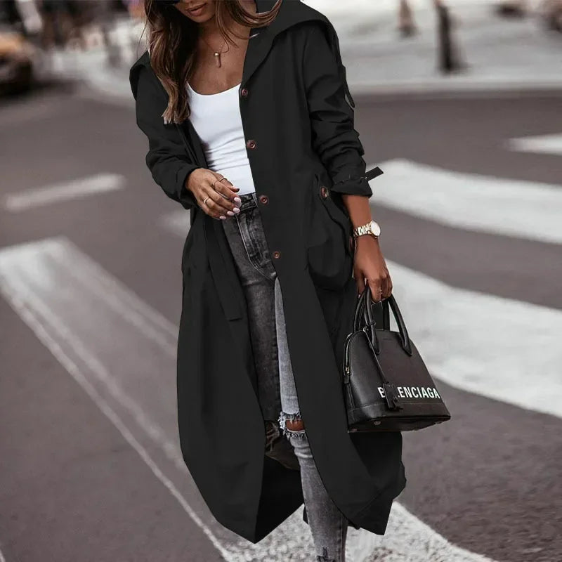 Single-Breasted Trench Coat Women Streetwear Overcoats Jackets .