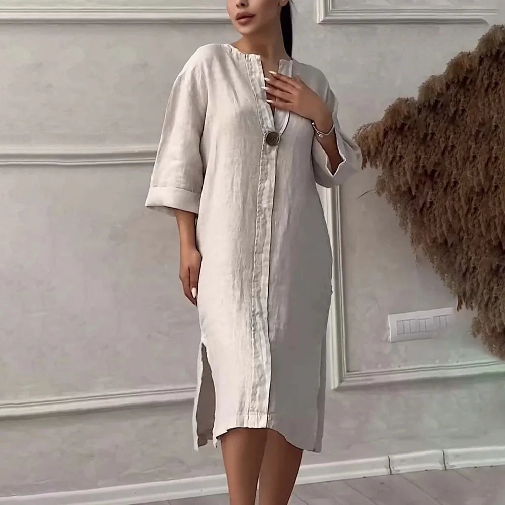 Y2k Long Sleeve Linen Maxi Dress Women ./MH