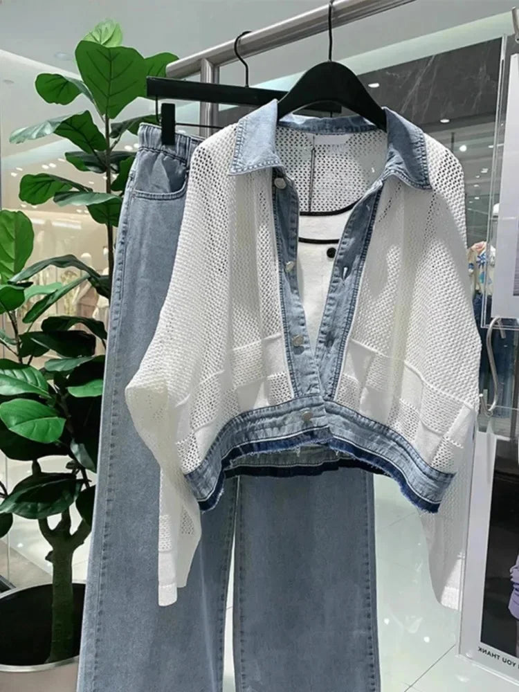 Women Clothing Streetwear Fashion Coats Patchwork Denim .