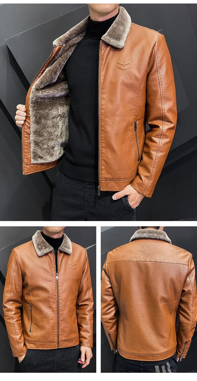 Brand Leather Jacket Men's Winter Motorcycle Clothes Leanther Jacket .