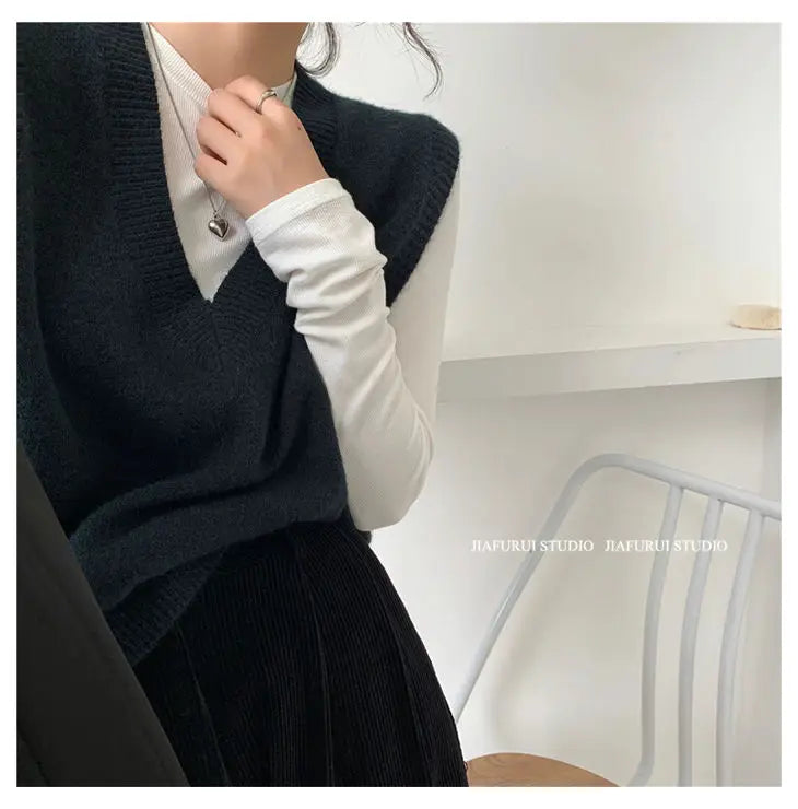 Sleeveless Knitted Sweater Vests Women Casual Solid Loose Outerwear .