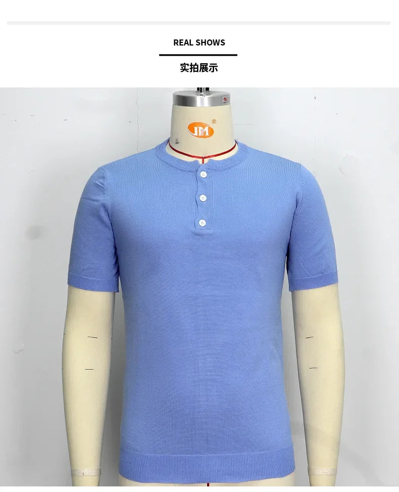 Men's Polo Shirts Vintage Striped Lightweight Knit Golf Shirts Classic Casual Short Sleeves Tops Male Business Social Shirt