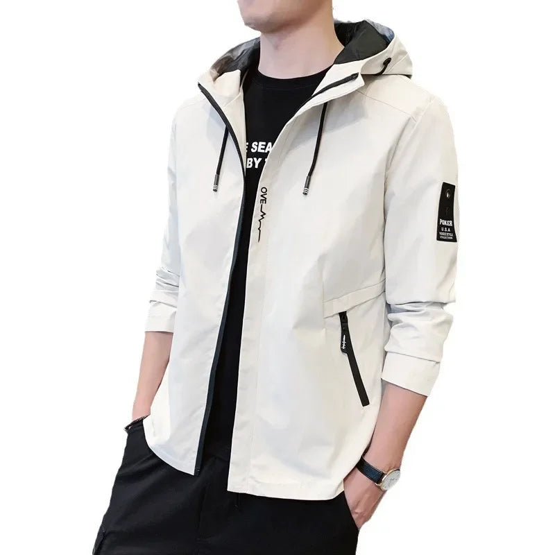 Fashion Solid Color Hooded Large Size Jacket Men's Casual.